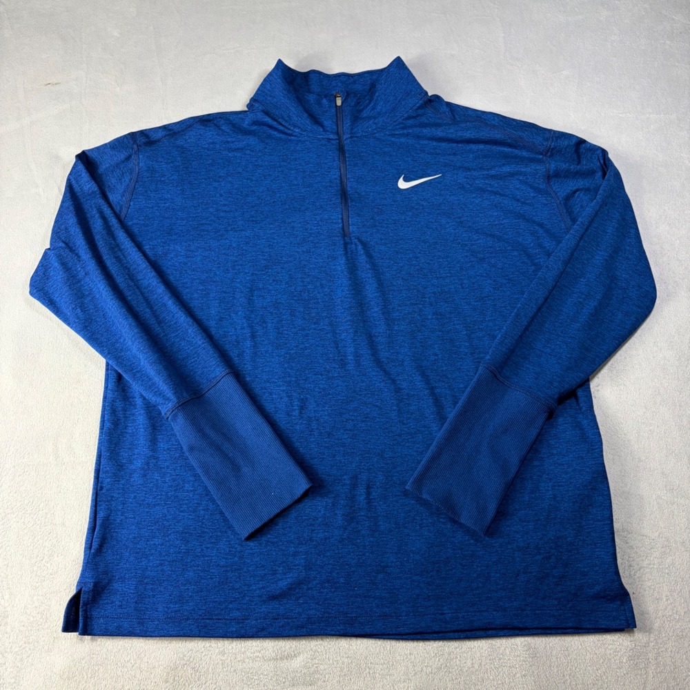 Nike Running Dri-FIT 1/4 Zip Pullover Blue Heather Thumbhole Mens Large